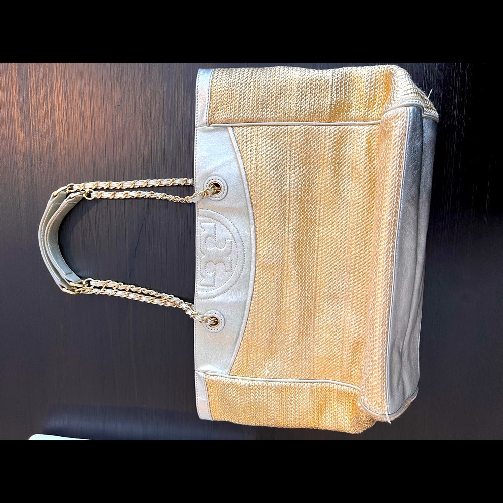 Tory Burch Gold Raffia Beach Tote
